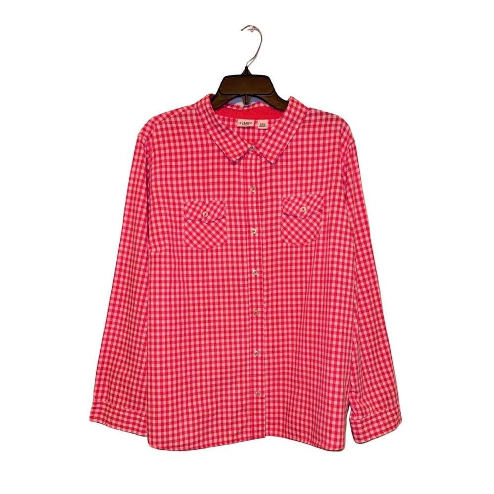CATO WOMAN Button Down Picnic Plaid Coral Red Pink Blouse Top Shirt Size 26/28W